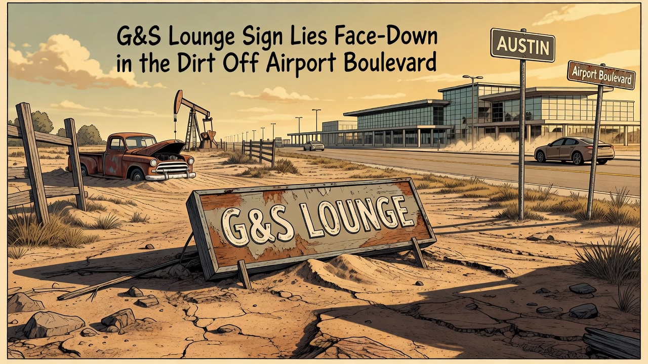 G&S Lounge Sign Lies Face-Down in the Dirt Off Airport Boulevard