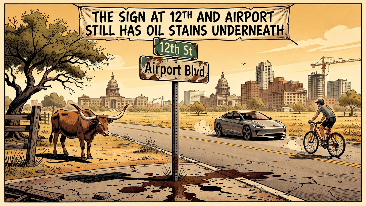 The Sign at 12th and Airport Still Has Oil Stains Underneath